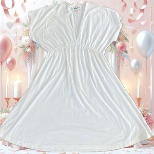 Christine V White V-Neck Fit and Flare T-Shirt Dress Size S